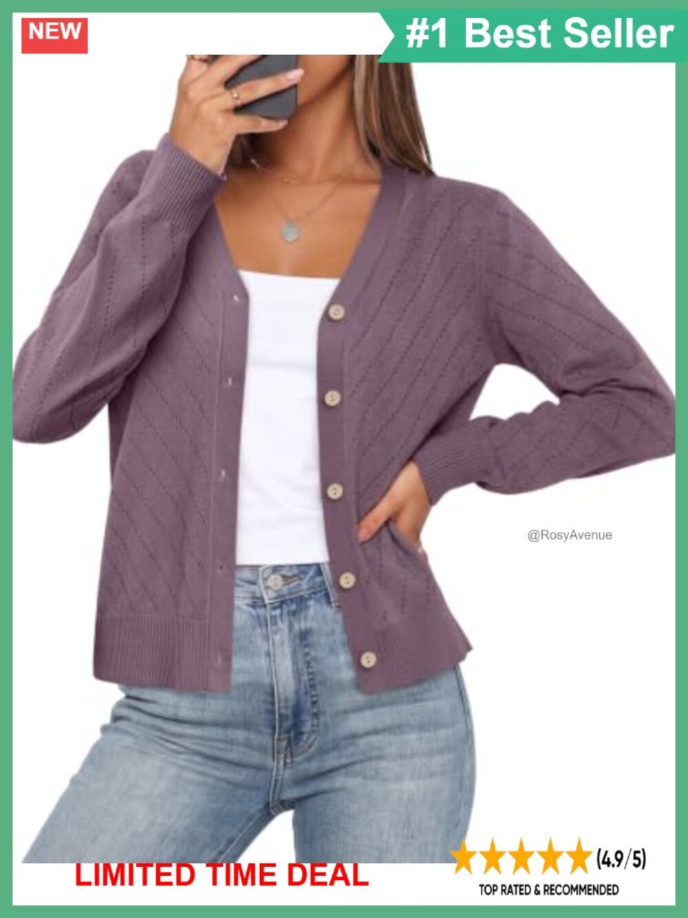 Lightweight V-Neck Button Cardigan Long Sleeve Knit Top Shrug